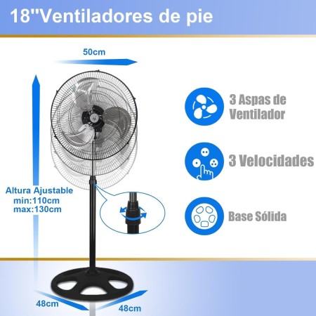 UBOON Ventilador de Pie Potente 75W | 3 Velocidades & Oscilación | Altura Regulable | Silencioso | Base Estable | Ideal para