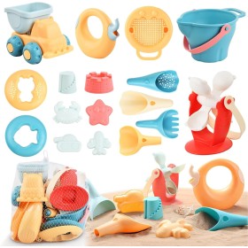 Dewocke 17 Piezas Conjunto de Juguetes Playa Bebe, Juguetes de Playa para Niños con Bolsa, Moldes de Arena, Rueda de Agua,