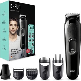 Braun Recortadora 6 en 1 todo en uno serie 3, kit de aseo masculino con recortadora de barba, cortadora de pelo y recortadora de