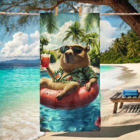 Toalla de playa tropical Capybara colorida de microfibra estampada con animales, toalla de relajación de verano, secado rápido,
