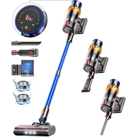 MIBODE Escoba Aspiradora Sin Cable, 45kPa/550W/70Mins Con Pantalla Táctil, Modo Automático y Cepillo Antienredos Para