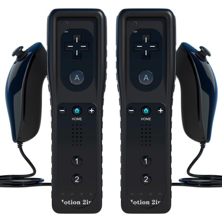 TechKen 2 Piezas Controller para Wii con Nunchuck,Mando Wii Motion Plus Integrado con Nunchuk Controller Funda de Silicona