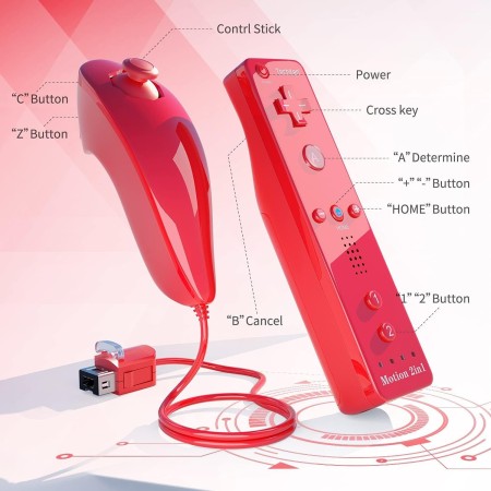 TechKen 2 Piezas Controller para Wii con Nunchuck,Mando Wii Motion Plus Integrado con Nunchuk Controller Funda de Silicona