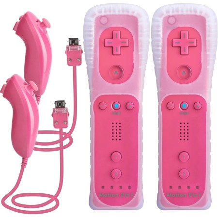 TechKen 2 Piezas Controller para Wii con Nunchuck,Mando Wii Motion Plus Integrado con Nunchuk Controller Funda de Silicona
