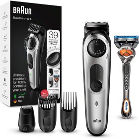 Braun Recortadora de Barba con Gillette Fusion 5 ProGlide Maquinilla de Afeitar Hombre, 2 Cabezales y 39 Ajustes de Longitud,