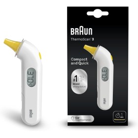 Braun ThermoScan 3 Termómetro de oído , Medición rápida en 1 segundo , Indicador acústico de fiebre , Pantalla digital , Apto