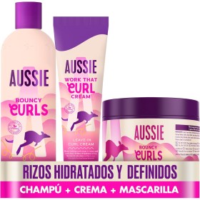 Aussie PACK ESPECIAL: Bouncy Curls: Champú Hidratante Cabello Seco Rizado Y Ondulado + Mascarilla Capilar Con O Sin Aclarado +