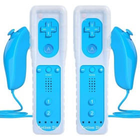 TechKen 2 Piezas Controller para Wii con Nunchuck,Mando Wii Motion Plus Integrado con Nunchuk Controller Funda de Silicona