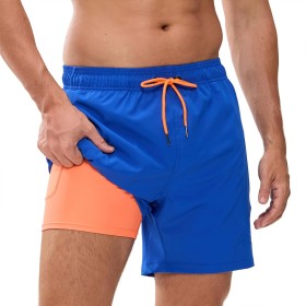Aisprts Bañador Hombre Shorts de Baño 2 en 1 con Forro de Compresión Pantalones Cortos de Natación Elásticos de Secado Rápido