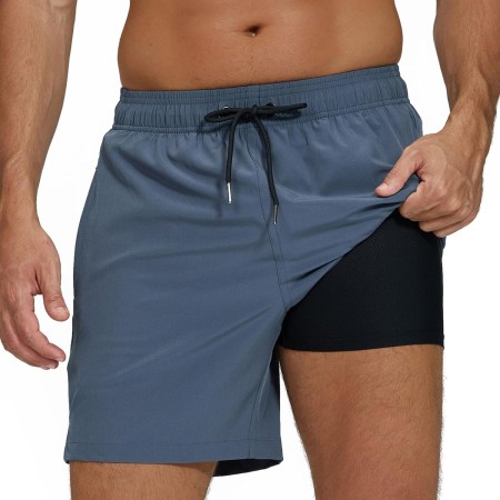 Aisprts Bañador Hombre Shorts de Baño 2 en 1 con Forro de Compresión Pantalones Cortos de Natación Elásticos de Secado Rápido
