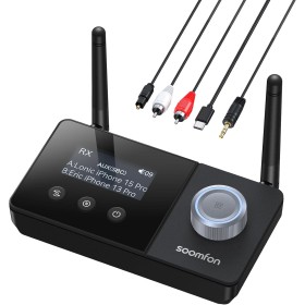 SOOMFON Transmisor Receptor Bluetooth 5.3, 3 en 1 Adaptador Bluetooth Audio, Receptor Bluetooth AUX Doble Conexión Larga Alcance