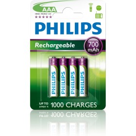 Philips R03B4A70/10 - Pack de 4 Pilas Recargables - NiMh, AAA Pilas