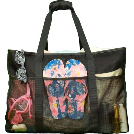Bolsa de playa XXL familiar, bolsa de playa grande con cremallera, plegable, impermeable, control de arena, bolsa de natación