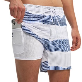 Aisprts Bañador Hombre Shorts de Baño 2 en 1 con Forro de Compresión Pantalones Cortos de Natación Elásticos de Secado Rápido