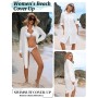 CMTOP Vestido Playa Mujer Verano Casual Camisola Playa Largos Cuello en V Camisa de Manga Larga con Botón Suelto Traje de Baño