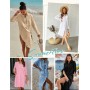 CMTOP Vestido Playa Mujer Verano Casual Camisola Playa Largos Cuello en V Camisa de Manga Larga con Botón Suelto Traje de Baño