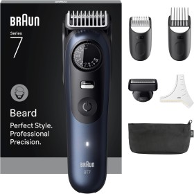 Braun Recortadora de barba Serie 7, +6 accesorios, hoja afilada de por vida, batería de hasta 120 minutos, 40 ajustes de