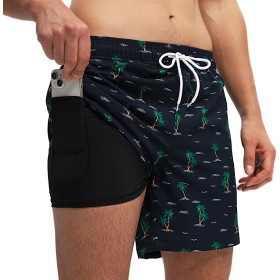 Aisprts Bañador Hombre Shorts de Baño 2 en 1 con Forro de Compresión Pantalones Cortos de Natación Elásticos de Secado Rápido