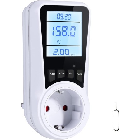 Vinabo Medidor de consumo eléctrico, contador de potencia de consumo de corriente, 16 A/3680 W, medidor de potencia con pantalla