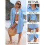 CMTOP Vestido Playa Mujer Verano Casual Camisola Playa Largos Cuello en V Camisa de Manga Larga con Botón Suelto Traje de Baño