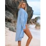 CMTOP Vestido Playa Mujer Verano Casual Camisola Playa Largos Cuello en V Camisa de Manga Larga con Botón Suelto Traje de Baño