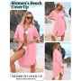 CMTOP Vestido Playa Mujer Verano Casual Camisola Playa Largos Cuello en V Camisa de Manga Larga con Botón Suelto Traje de Baño