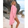 CMTOP Vestido Playa Mujer Verano Casual Camisola Playa Largos Cuello en V Camisa de Manga Larga con Botón Suelto Traje de Baño