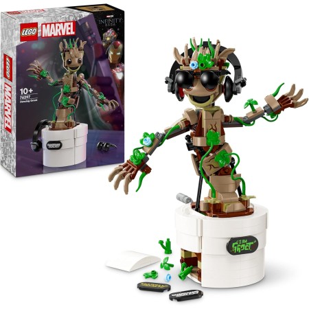 LEGO Marvel Groot Bailarín Figura Articulada del Personaje de Guardianes de la Galaxia, Juguete de Construcción de Superhéroes,