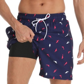 Aisprts Bañador Hombre Shorts de Baño 2 en 1 con Forro de Compresión Pantalones Cortos de Natación Elásticos de Secado Rápido