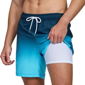 Aisprts Bañador Hombre Shorts de Baño 2 en 1 con Forro de Compresión Pantalones Cortos de Natación Elásticos de Secado Rápido