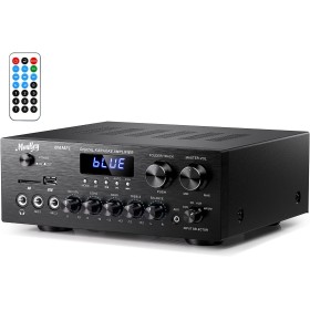 Moukey Receptor de Amplificador de Audio Estéreo de 2 Canales, Bluetooth Amplificador Audio 200W con USB, SD, AUX, RCA, Mic in