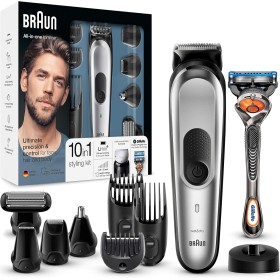 Braun MGK7020 10 En 1 - Recortadora Barba y Cortapelos Todo en Uno con Afeitadora Cuerpo, Nariz y Orejas, Afeitadora Mini,