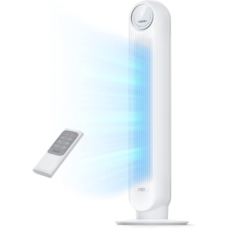 Dreo 20dB ventilador de pie silencioso, ventiladores de torre con velocidad de 7,6 m/s, 4 velocidades, rotación de 90°,