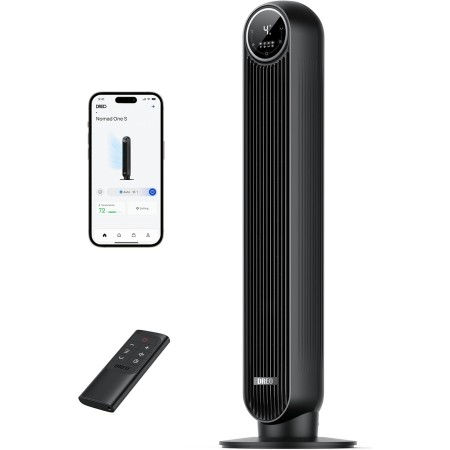 Dreo 20dB ventilador de pie silencioso, ventiladores de torre con velocidad de 7,6 m/s, 4 velocidades, rotación de 90°,