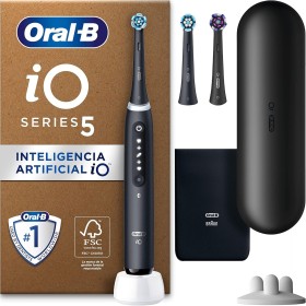Oral-B iO 5N Cepillo de Dientes Eléctrico con Mango Recargable, 3 Cabezales y Estuche De Viaje, Diseñado por Braun - Negro , El