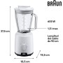 Braun PowerBlender 1, Batidora con Jarra Triangular Única en Vidrio, 2 Velocidades, Función de Trituración de Hielo, JB1050WH,