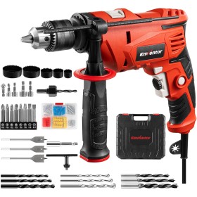 Enventor Taladro Percutor con Cable 900W, 37 Accesorios, Función 2 en 1, Velocidad Variable 0-3000RPM, Mango Auxiliar de 360°,