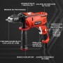 Enventor Taladro Percutor con Cable 900W, 37 Accesorios, Función 2 en 1, Velocidad Variable 0-3000RPM, Mango Auxiliar de 360°,