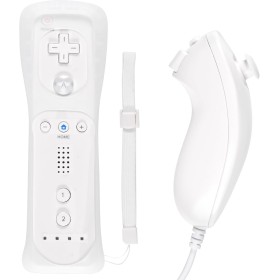 2 en 1 Motion Plus Mando y Nunchunk para Nintendo Wii/Wii u + Funda de Silicona - Blanco