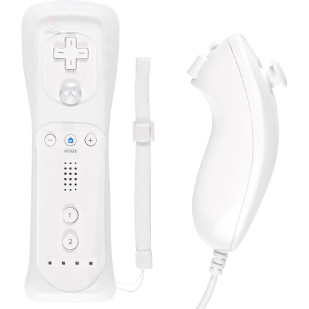 2 en 1 Motion Plus Mando y Nunchunk para Nintendo Wii/Wii u + Funda de Silicona - Blanco