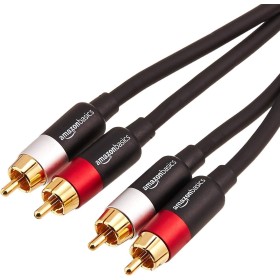 Amazon Basics 2 cables de audio RCA para amplificador, altavoces activos o subwoofer con conectores chapados en oro, 2.4 m,