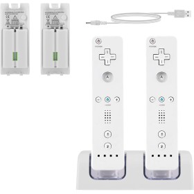 SANON Estación de Carga para Mando Wii, Estación de Carga 2 en 1 para Mando Wii de Cargador de 2 Puertos con 2 Pilas Recargables