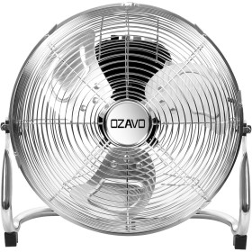 OZAVO Ventilador de Suelo Cromado Industrial 61CM, 110W, 3 Velocidades, 3 Aspas Metálicas, Motor de Cobre, Cabezal Inclinación