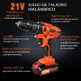 Taladro a Bateria 21V,Destornillador eléctrico con 45 Nm, 25+1 ajustes de par de apriete,29PCS Accesorios,Luz LED,Kit de taladro