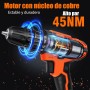 Taladro a Bateria 21V,Destornillador eléctrico con 45 Nm, 25+1 ajustes de par de apriete,29PCS Accesorios,Luz LED,Kit de taladro