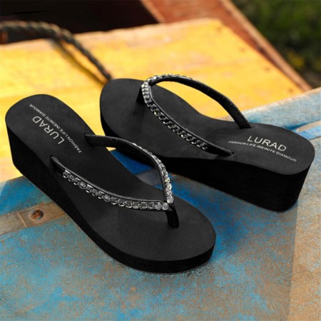 New front Chanclas Altas Negras Chanclas de Cuña para Mujer Chanclas Mujer Elegantes Chanclas Mujer Playa Moda Tacón Inclinado