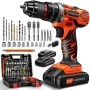 Taladro Atornillador Batería 20V, FAHEFANA Taladro Inalámbrico, 2 Baterías 2.0Ah y Accesorios 89 Piezas, 42Nm Máx, 25+1 Ajuste