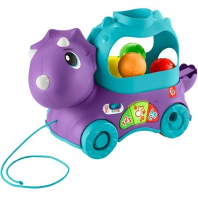 Fisher-Price Dinosaurio de juguete de arrastre con bolas, luces y sonidos, para bebés +1 año, Versión: Alemán, HNR54