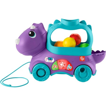 Fisher-Price Dinosaurio de juguete de arrastre con bolas, luces y sonidos, para bebés +1 año, Versión: Alemán, HNR54