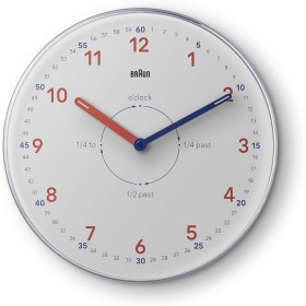 Braun Reloj de Aprendizaje Analógico Movimiento de Cuarzo Silencioso, Esfera de Fácil Lectura, 23cm de Diámetro en Blanco,